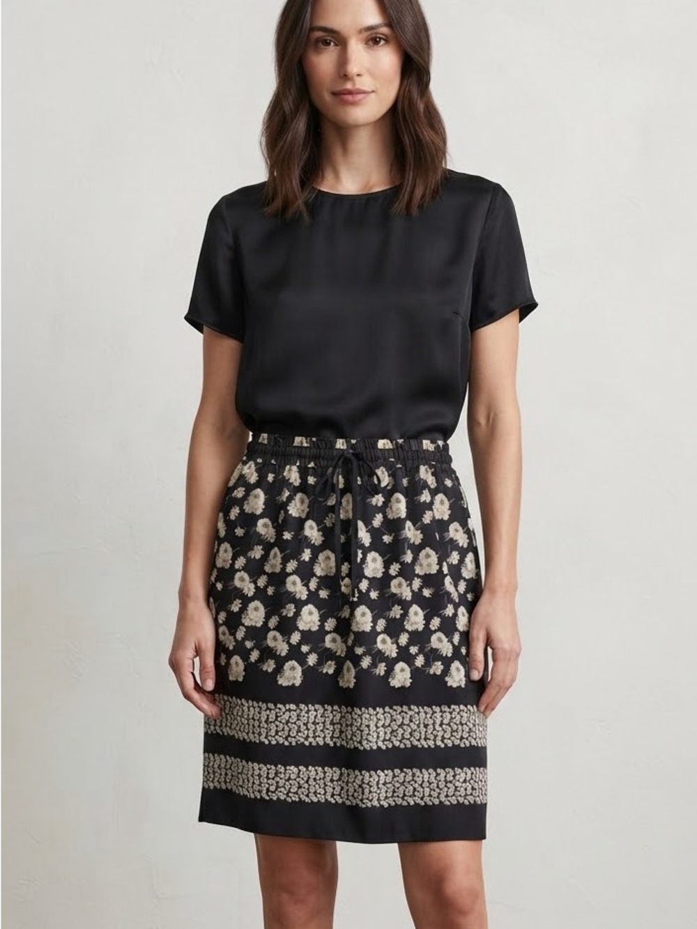 Downeast Black Floral Skirt